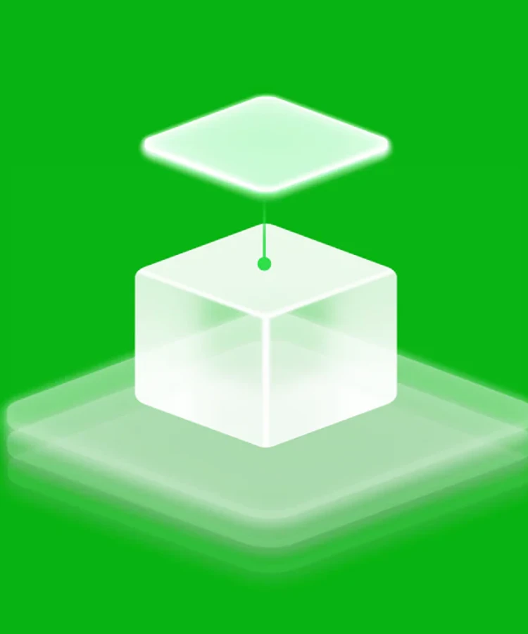Illustration of a translucent cube on a platform with a separate layer floating above it, representing a headless commerce platform. Illustration of a translucent cube on a platform with a separate layer floating above it, representing a headless commerce platform.